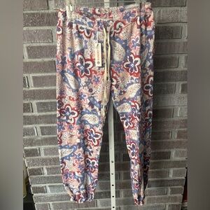 Sundry Paisley Floral Jogger Pants in Red, Blue & Cream